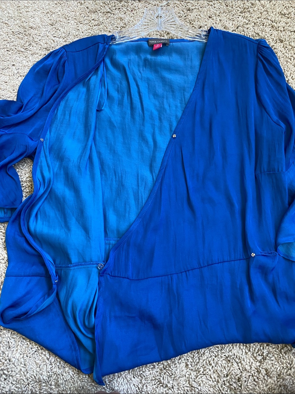 Vince Camuto Blue Ruffle Sleeve Wrap-Style Blouse - Picture 4 of 13